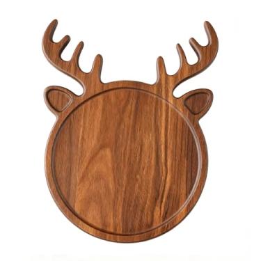 Imagem de FZMEHL Tábua de charcutaria de Natal, travessa de madeira de acácia, bandeja de charcutaria de rena de 20 cm, pratos de aperitivo para queijo, lanches, aperitivos e sobremesas