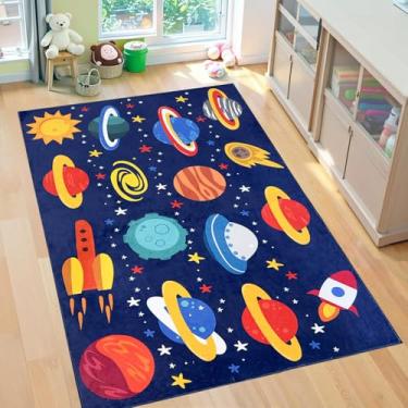 Imagem de USTIDE Planet Tapete infantil 10 x 15 cm, antiderrapante, educativo, lavável, para sala de jogos, quarto, sala de aula, quarto de crianças