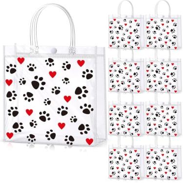 Imagem de Funrous 20 pacotes de sacolas de presente de PVC transparente de pata de cachorro com alça reutilizável de plástico transparente para cachorros, lembrancinhas de festa, casamento, chá de bebê