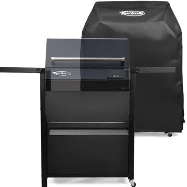 Imagem de Carrinho de grelha exclusivo Turbo E com rodas – Prateleiras laterais espaçosas, armazenamento integrado e acabamento preto elegante para combinar perfeitamente com grelhas Turbo E externas (inclui