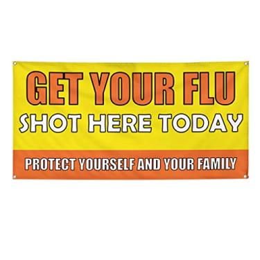 Imagem de Faixa de vinil de vários tamanhos Obtenha sua vacina contra a gripe aqui, impressão publicitária, cuidados com a saúde, ao ar livre, à prova de intempéries, placas de quintal industriais, laranja, 4