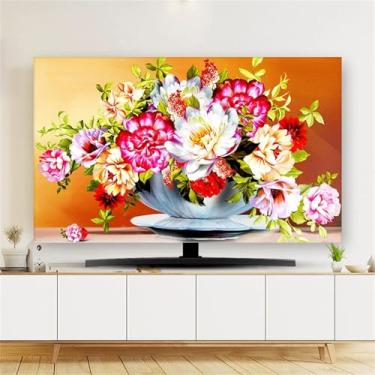 Imagem de Capa de TV com estampa de flores, capa protetora contra poeira de 81 a 203 cm, extensível, decorativa para monitor de TV de tela plana/PC, protetor de tela elástico para televisão-flor1||81 cm