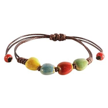 Imagem de MINACHI Pulseira com cordão ajustável com contas de cerâmica boêmia, hippie boho, joia de verão, presente para mulheres, Adjustable, Cerâmica, Sem Pedra Preciosa
