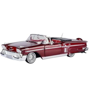 Imagem de 1958 Chevy Impala Convertible Lowrider Dark Red Metallic with Red Interior Get Low Series 1/24 Diecast Model Car by Motormax 79025