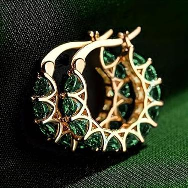 Imagem de Brinco de argola requintado exclusivo com zircônia multicolorida para mulheres, uso diário, casual, férias, joias, presentes, One size, Cobre, Zircônia cúbica