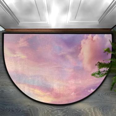 Imagem de Tapete de porta meio redondo, céu nuvem, rosa, antiderrapante, absorvente, semicírculo, tapetes laváveis, para ambientes internos e externos, pátio, cozinha, banheiro, entrada, lareira, decoração de