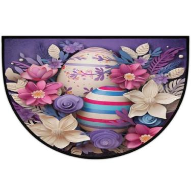 Imagem de Tapete de porta meio redondo para Páscoa, antiderrapante, absorvente, semicírculo, tapetes laváveis, meia lua, tapetes para ambientes internos, pátio, cozinha, banheiro, entrada, lareira, decoração de