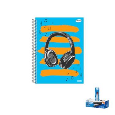 Imagem de Kit Caderno Masculino 10 Matérias Capa Dura 200 Folhas + Caneta Esferográfica 0.7mm + Grampeador Metallic C-15