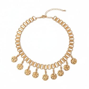 Imagem de INENIMARTJ Colar grosso de ouro para mulheres, boêmio, corrente grossa, disco circular, pingente de moeda, gargantilha étnica, delicada, colar de ouro, joia para mulheres, Large, Ferro, Sem Pedra