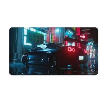 Imagem de JDM Car R32 Reflection Neon Retro Car Desk Table Pad Mouse Pad Antiderrapante Grande Material de Escritório Tapete de Mesa de Borracha Impermeável Tapete de Escrita para Escritório Jogo Casa 40X75 cm