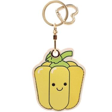 Imagem de Capa MC Fashion de couro PU compatível com AirTag, linda capa de rastreador GPS com tema vegetal charmoso chaveiro (Bell Pepper)