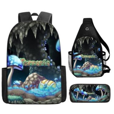 Imagem de Conjunto de mochilas Terrarias Anime, 3 peças para mochila escolar infantil