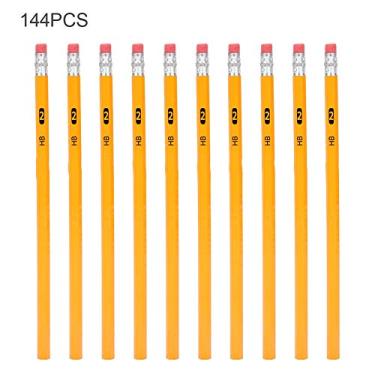 Imagem de Conjunto de lápis HB de haste amarela 144 unidades com borracha, ferramenta de pintura de papelaria segura para o meio ambiente para escolas, escritórios, casas, madeira, grafite,