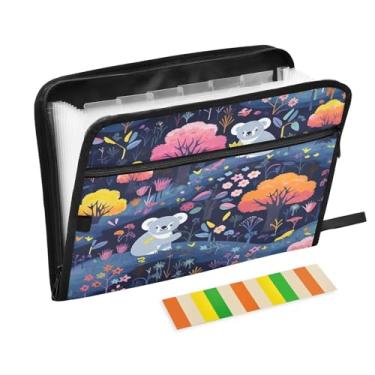 Imagem de Wassud Adorável Koala Organizador de arquivos sanfonado com 13 bolsos, pastas expansíveis com abas e adesivos, organizador de pastas de documentos de recibo de papel tamanho carta A4 para viagens de