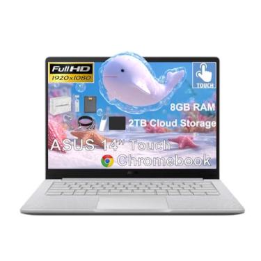 Imagem de ASUS Chromebook para estudantes com tela sensível ao toque FHD de 14 polegadas, Intel Celeron N4500 (> i3-1115G4), 8 GB de RAM, armazenamento na nuvem de 2 TB, armazenamento de 192 GB (128 GB eMMC +