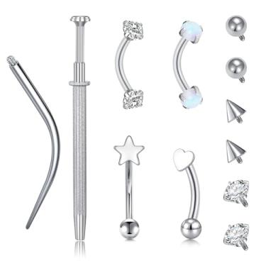Imagem de VCMART Brinco de torre Piercing Joia de aço inoxidável 16G Anéis de Sobrancelha Piercing Joia Lábio Roscado Labret Barbells Anel Orelha Daith Conch Surface Tragus Piercing Pequeno Piercing de umbigo 8