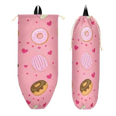Imagem de xigua Suporte de parede para sacos de plástico Donuts and Coffee com cordão, 1 pacote, reutilizável para decoração organizadora de sacolas de compras, meias, roupas íntimas e gravatas