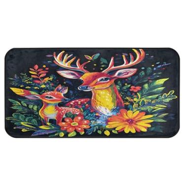 Imagem de Burbuja Tapete colorido de cozinha de cervo 51 x 99 cm, tapete lavável antiderrapante com suporte de borracha, tapete para cozinha, sala de estar, banheiro, decoração de casa