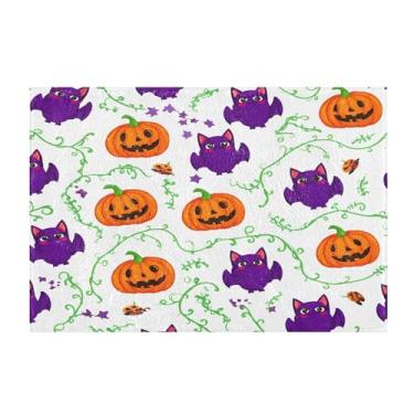 Imagem de Burbuja Tapete de banho Bats Pumpkins, tapete de banheiro absorvente extra macio com suporte antiderrapante para banheiro, banheira, chuveiro, 40 x 61 cm