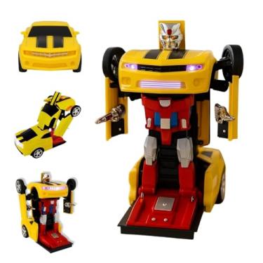 Imagem de Carro Transformer Camaro BubleBee em Robô, Amarelo, com LED Colorido, Sons e Música, Brinquedo Educativo, Carro Bate e Volta (Amarelo)