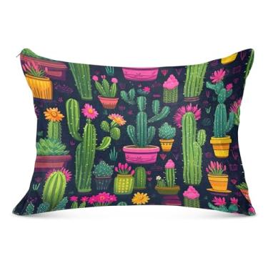 Imagem de Linda fronha decorativa verde cacto flanela padrão queen king size fronha de travesseiro de luxo para cama de casa sofá, tamanho king, 50,8 cm x 101,6 cm