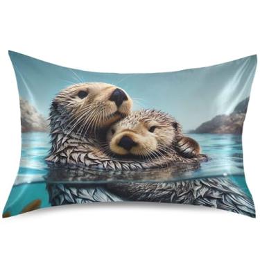 Imagem de Capa de almofada de cetim com lontras de animais fofos, capas de travesseiro padrão King Queen, design extra macio, tamanho Queen, 76 cm x 50 cm