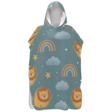 Imagem de Joisal Lindo roupão de leão arco-íris para adultos, poncho de surfe, poncho masculino plus size, com capuz, toalha de natação