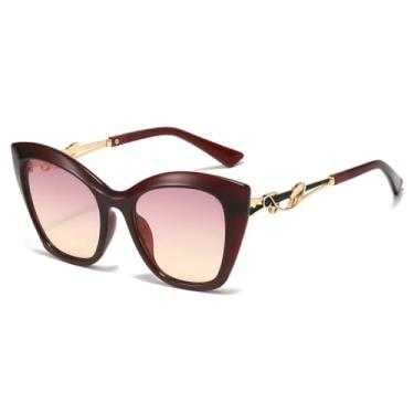Imagem de Óculos de Sol Vintage Elegantes Femininos com Hastes em Metal Vazado, Estilo Olho de Gato Retrô, Proteção UV400, Armação Grande para Viagem (Rosa e Amarelo)