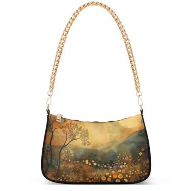 Imagem de Xray Flowers Bolsa moderna fantasia Hobo Party Clutch feminina designer bolsa de mão corrente pequena bolsa de ombro, Meadow Amber Dusk