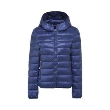 Imagem de Jaqueta Puffer Feminina Com Capuz De Pluma De Pato Branca Ultra Leve E