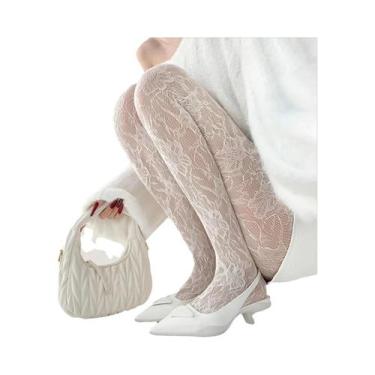 Imagem de Meia-calça de renda vazada com estampa geométrica listrada meia-calça 