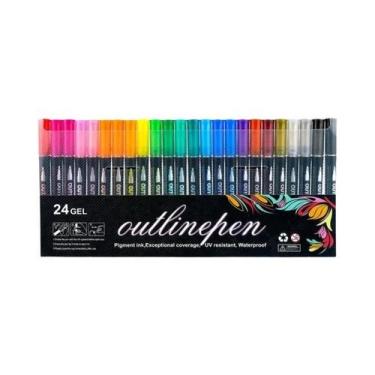 Imagem de Canetas Marcadoras Artísticas Coloridas De Dupla Linha Para DIY, Grafi