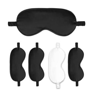 Imagem de Máscaras de dormir pacote com 5 capas de seda para olhos de cetim máscara blackout sedosa macia para olhos para dormir capas para presentes de dama de honra