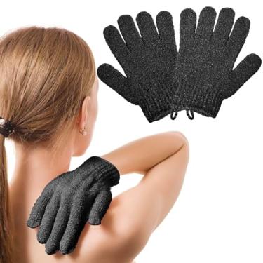 Imagem de Um par com cordão de luva esfoliante usa esponja de bucha, luva de esfoliação de banho reutilizável para cuidados com a pele de homens e mulheres (preto)