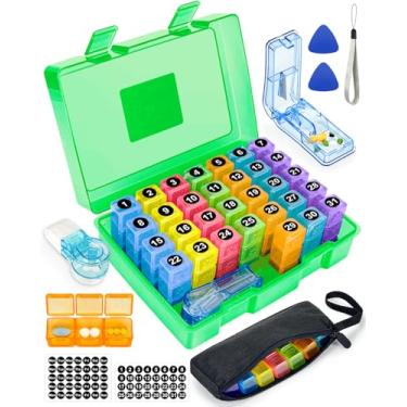 Imagem de Organizador mensal de comprimidos 3 vezes por dia, caixa de medicamentos FRIWOLE com bolsa de comprimidos semanal portátil, porta-chaves, cortador de comprimidos e 2 adesivos (verde, 3 vezes ao dia)