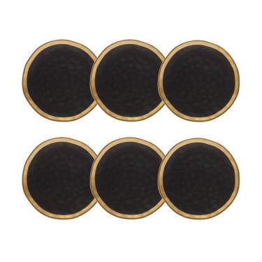 Imagem de Cj 6 Pratos Rasos de Porcelana Preto Fosco/Dourado Dubai 25cm Wolff