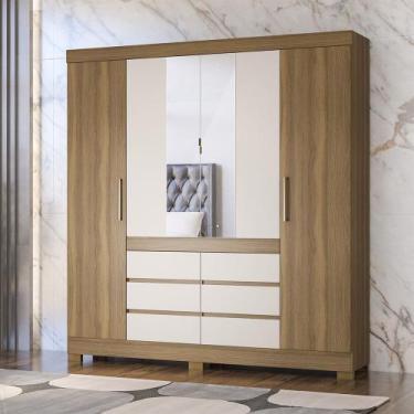 Imagem de Guarda Roupa Roupeiro Casal 04 Portas Cádis Amêndola Touch Off White D
