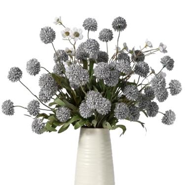 Imagem de ENALGRE Plantas falsas, 8 peças, flores artificiais, crisântemos combinando, 2 peças, margaridas brancas, flores realistas, hastes artificiais para vasos para buquê de bricolage, decoração de casa