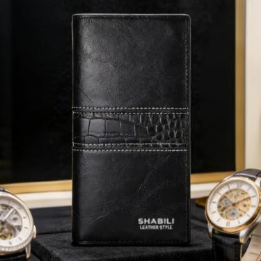 Imagem de Carteira masculina ultrafina de couro longo estilo europeu com parte superior aberta, seções de moeda dedicada e bloqueio de RFID (preto)