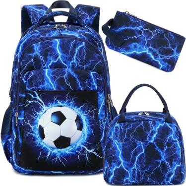 Imagem de LEDAOU Mochila para crianças, meninos, meninas, mochilas escolares, conjunto de mochilas escolares com lancheira e estojo de lápis, Futebol, 17.3x11.8x6.3, Mochilas Daypack