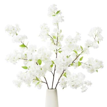 Imagem de 3 ramos brancos de flor de cerejeira, 101,6 cm, flores artificiais realistas, haste longa, flores falsas para vaso alto, casa, exterior, casamento, mesa de festa, decoração de arranjos florais