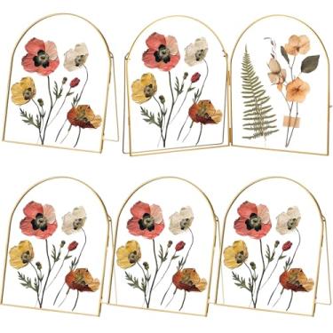 Imagem de Vicenpal 4 molduras de vidro duplo de 20 x 25,4 cm para flores prensadas, vintage, metal dourado, porta-retratos flutuantes, mínimo, vertical, arqueado, para mesa de mesa