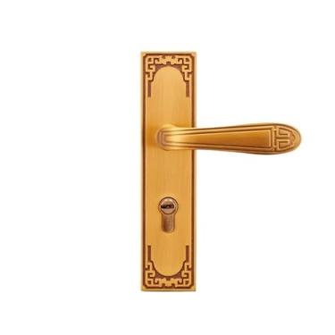 Imagem de Fechadura de porta de quarto estilo chinês para uso doméstico luz luxuosa de madeira fechadura silenciosa de liga de zinco fechadura de porta (bronze amarelo)