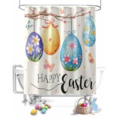 Imagem de TweetyBed Cortinas de chuveiro de Páscoa, ovos, flores, ramo, impermeável, cortina de banheiro, borboleta, aquarela, com ganchos, tecido de poliéster, decoração de férias de páscoa 182 x 182 cm