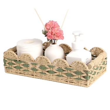 Imagem de UPINFREE Cesta de papel higiênico recortado: organizador de alças de vime tecido à mão para decoração de casa de fazenda e boho