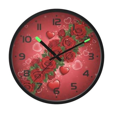 Imagem de SEHANY Relógio de parede de rosas para dia dos namorados, silencioso, sem tique-taque, operado por bateria, controle de som, luz noturna, relógios de parede para sala de estar, cozinha, quarto