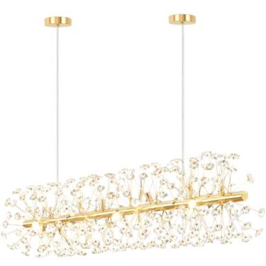 Imagem de Gimpo, Lustre Pendente 70cm Dente de Leão 252 Cristais 9xG9 LED Dourada Metal Teto Gimpo LDL-GOLD-70cm