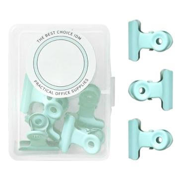 Imagem de Clipes de dobradiça de metal, grampos de papel para pasta de touro, cabeça arredondada, clipes de arquivo à prova de ferrugem para organização de documentos escolares de (Verde)