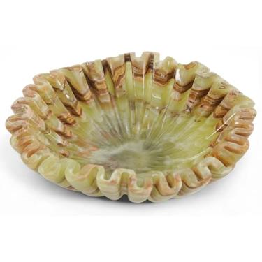 Imagem de SPESHSTONES Tigela decorativa de mármore, ônix verde, 25 cm, tigela grande de frutas para balcão de cozinha e mesa de jantar - tigelas com babados de pedra e tigelas recortadas para presentes e