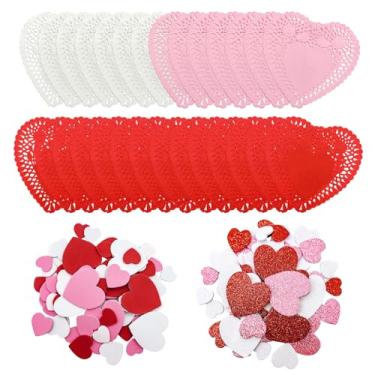 Imagem de PheiLa 100 guardanapos de coração dos namorados e 156 adesivos de coração de espuma para decoração de casamento, festa do dia dos namorados, suprimentos de artesanato DIY